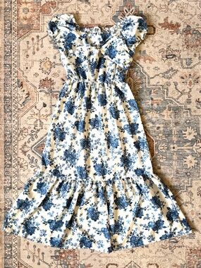 Lily Bleu White Maxi Dress with Blue Floral Print